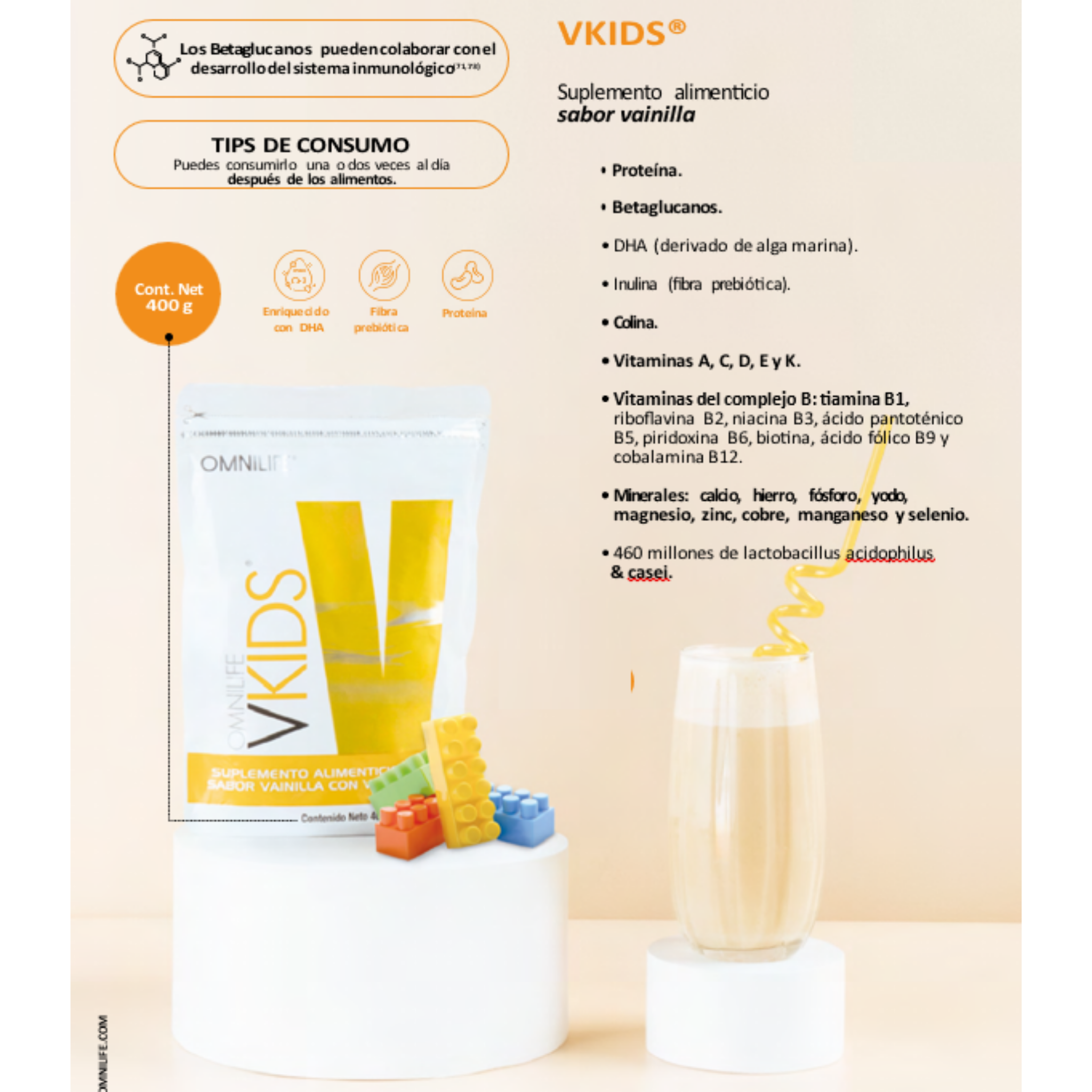 VKIDS sabor vainilla, ¡Nutrición inteligente para tus hijos, desde el primer sorbo!