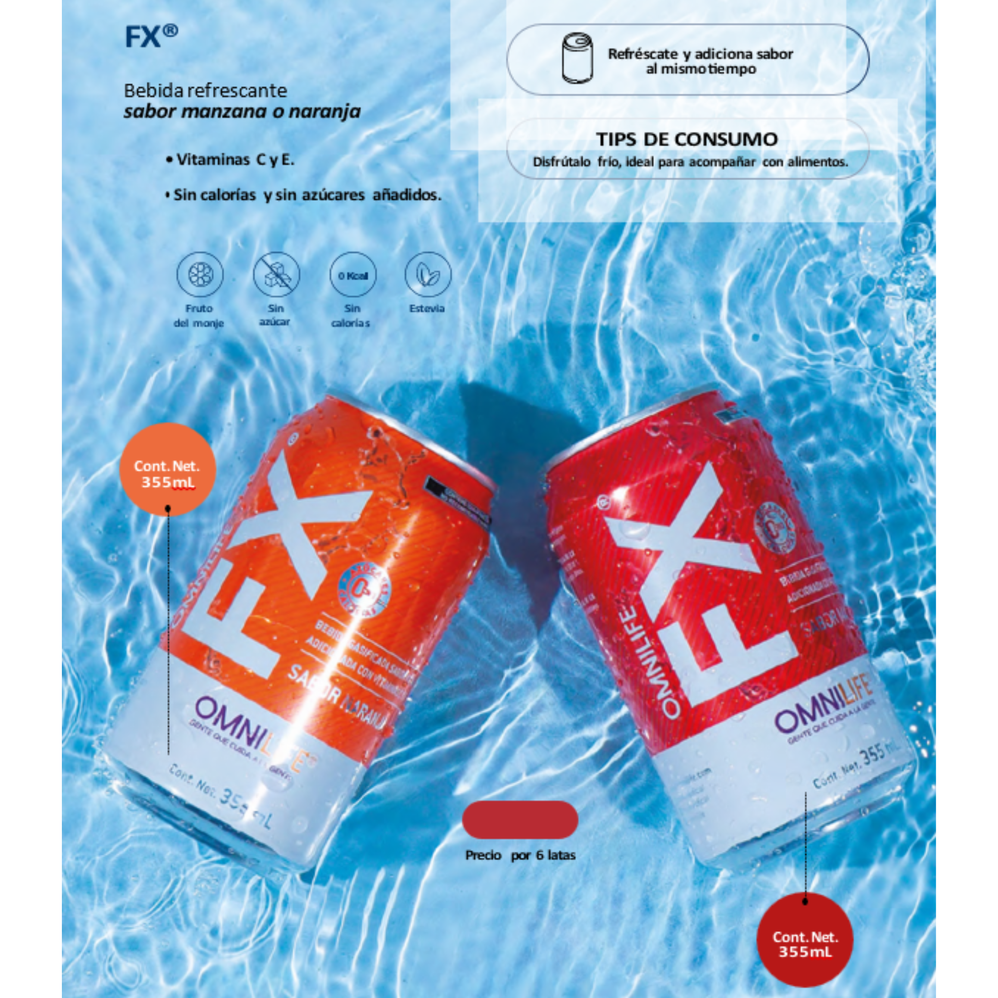 FX Sabor Naranja | Energía Refrescante con Vitaminas C y E (Six Pack)