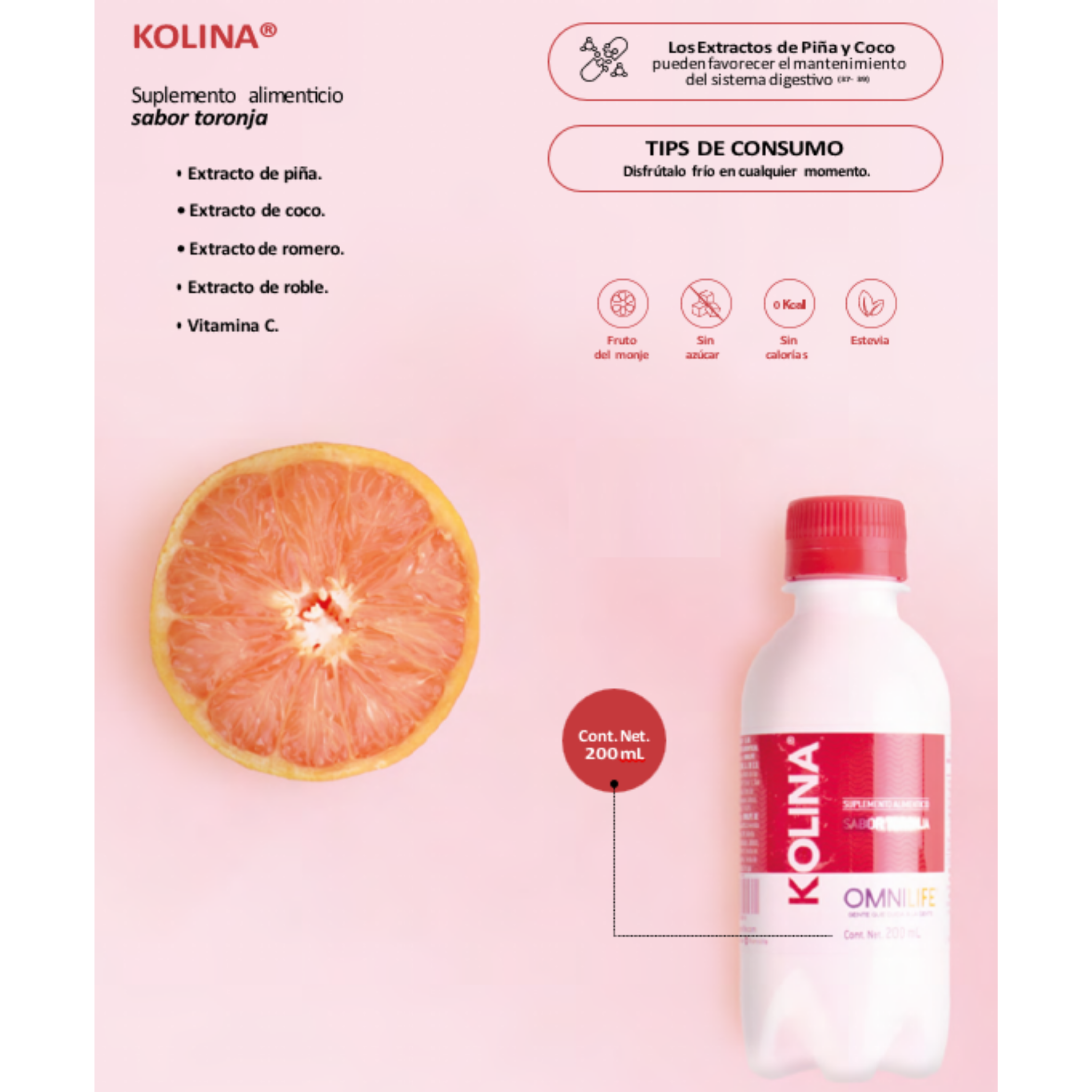 KOLINA – Bebida Herbal Carbonatada con Vitamina C y Sabor Toronja (200ml)